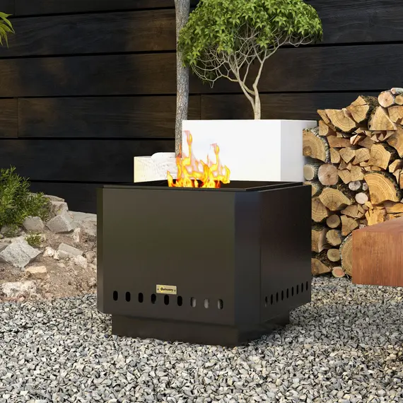 Buy Smokeless Fire Pit, 48 cm Portable Wood Burning Firepit, Square Metal Bonfire Stove with Poker, Black, 7 image