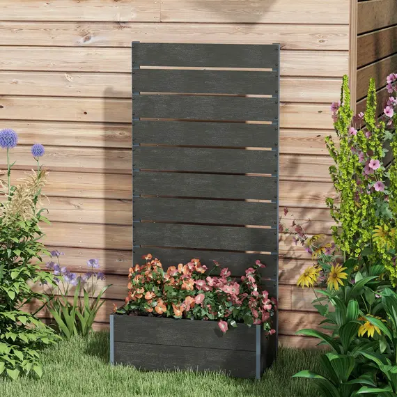 Buy 34 x 69.5cm Garden Planter Box, with Back Trellis, Black, 7 image