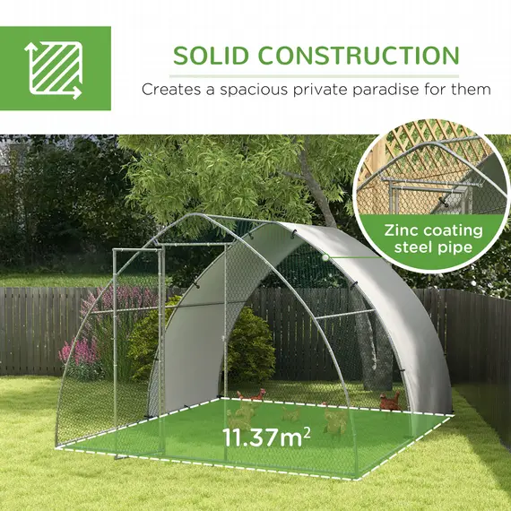 Buy Galvanised Outdoor Chicken Coop, with Cover, for 8-12 Chickens, Hens, Ducks, Rabbits, 3 x 3.8 x 2.2m - Silver Tone, 6 image
