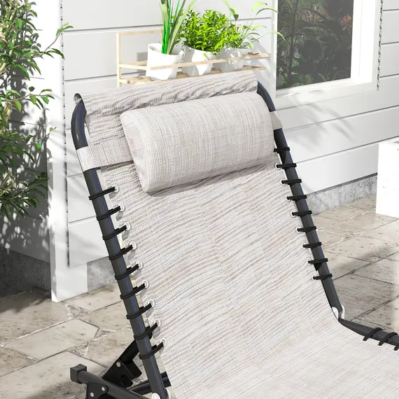 Buy Outsunny Set of Two Folding Sun Loungers, with Four-Position Backs - Cream, 7 image