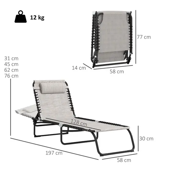 Buy Outsunny Set of Two Folding Sun Loungers, with Four-Position Backs - Cream, 3 image