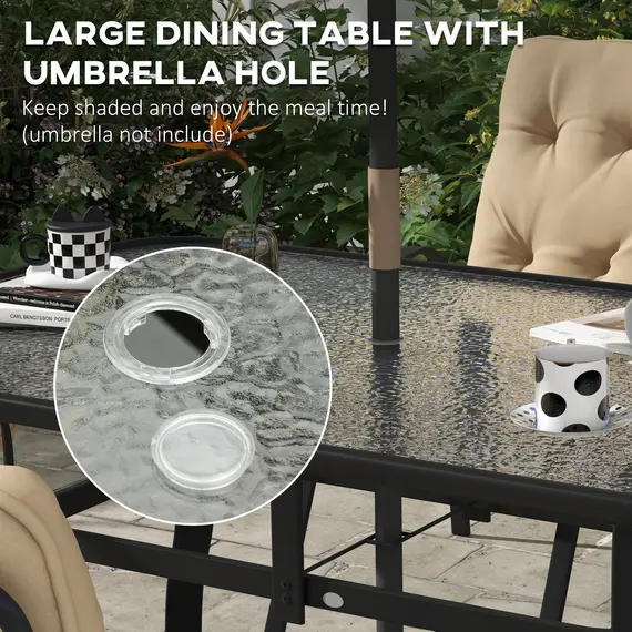 Buy Seven-Piece Garden Dining Set with Ripple Tempered Glass Tabletop and Full-size Cushions - Beige, 4 image