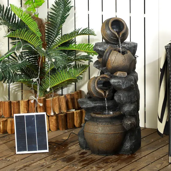 Buy Solar Powered Garden Water Feature with LED Lights and Pump, 4 Tier Cascading Water Fountain for Indoor/Outdoor, Jars Waterfall Ornament, 72cm Height, 2 image