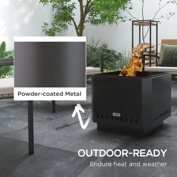 Buy Smokeless Fire Pit, 48 cm Portable Wood Burning Firepit, Square Metal Bonfire Stove with Poker, Black, 5 image
