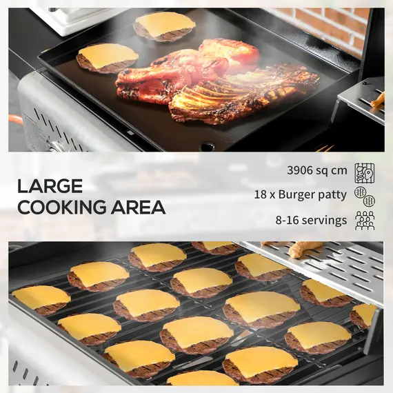 Buy Outsunny 12kW Deluxe Duo Gas BBQ, with Grill, Plancha and Side Burner - Black, 5 image