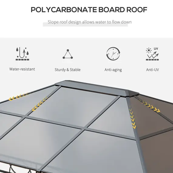 Buy Outsunny Hardtop Gazebo Garden Pavilion with UV Resistant Polycarbonate Roof, Curtains, Steel & Aluminium Frame, 3 x 4m, Grey, 4 image