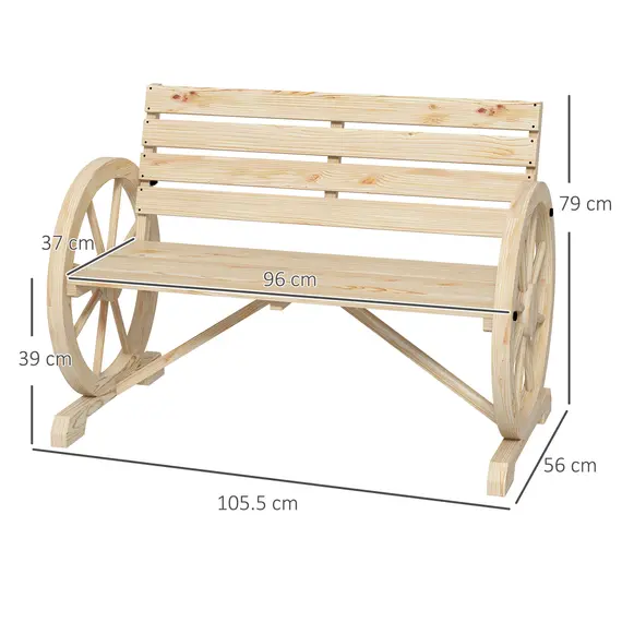 Buy Wagon Wheel Chair Bench Armrest Rustic Loveseat Wood Outdoor Garden, Natural, 3 image