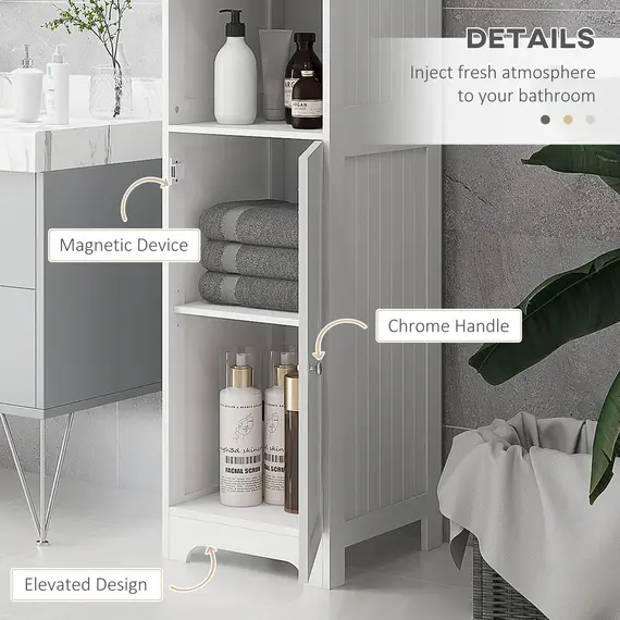 Buy Slim Bathroom Storage Cabinet, Tall Bathroom Cabinet with 3 Open Shelves and Adjustable Shelf, White, 5 image