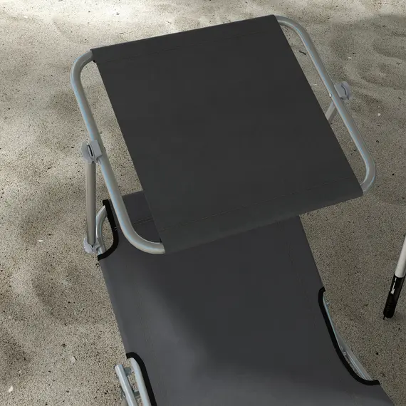 Buy Outsunny Folding Sun Lounger Set of 2 with Canopy, Reclining Sunbed with 4-Position Adjustable Backrest, 600D Oxford Cloth, Portable Garden Lounger Recliner Chair for Beach, Camping, Patio, Grey, 8 image