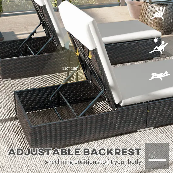 Buy Outsunny Set of Two Rattan Sun Loungers, with Reclining Backs - Brown/Cream, 5 image
