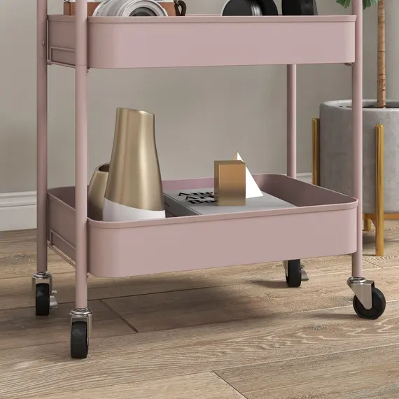 Buy HOMCOM Three-Tier Steel Storage Trolley - Pink, 9 image