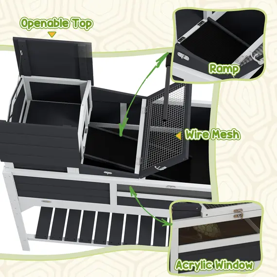 Buy Wooden Tortoise Enclosure, Tortoise Tank w/ Adjustable Lamp Holder, Openable Lid, Removable Main House - Grey, 8 image