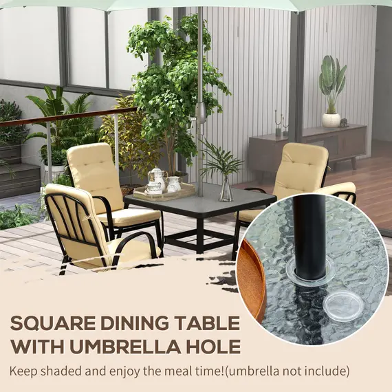 Buy Outsunny 5 Pieces Outdoor Square Garden Dining Set w/ Tempered Glass Dining Table 4 Cushioned Armchairs, Umbrella Hole, Beige, 4 image