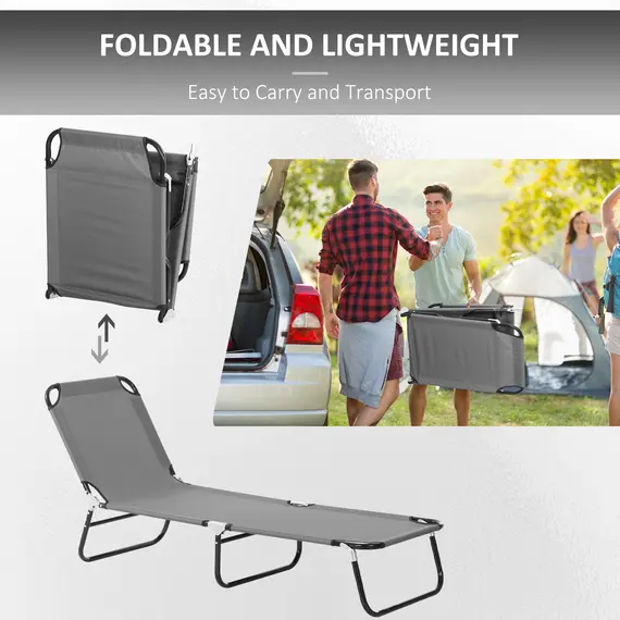 Buy Outsunny Garden Sun Lounger, with Five-Position Back - Grey, 6 image