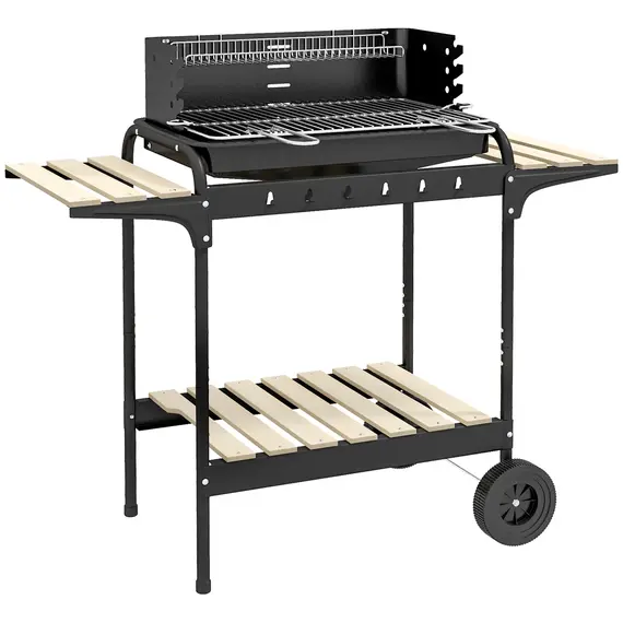 Buy Outsunny Charcoal Barbecue Grill with Adjustable Grill Height, Portable BBQ Trolley with Ash Catcher and Wheels for Outdoor Garden Party Cooking, Black