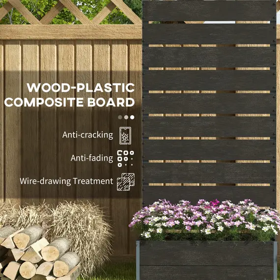 Buy 34 x 69.5cm Garden Planter Box, with Back Trellis, Black, 5 image