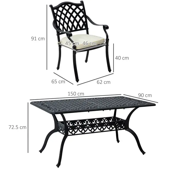 Buy 7 Pieces Aluminium Patio Dining Set with Umbrella Hole Black, 3 image