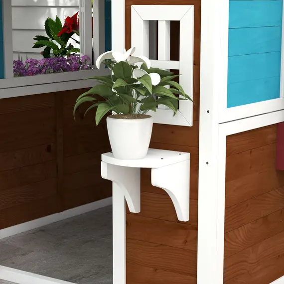 Buy Wooden Playhouse with Doors, Windows, Plant Pots, Boxes, for 3-8 Years - Dark Brown, 8 image