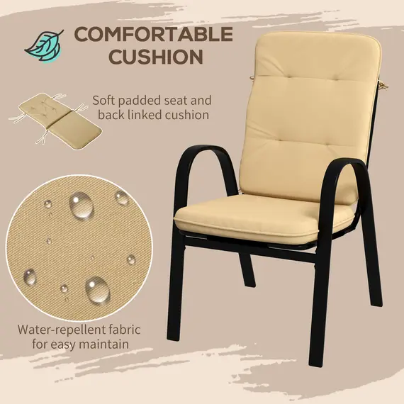 Buy Outsunny 5 Pieces Outdoor Square Garden Dining Set w/ Tempered Glass Dining Table 4 Cushioned Armchairs, Umbrella Hole, Beige, 5 image