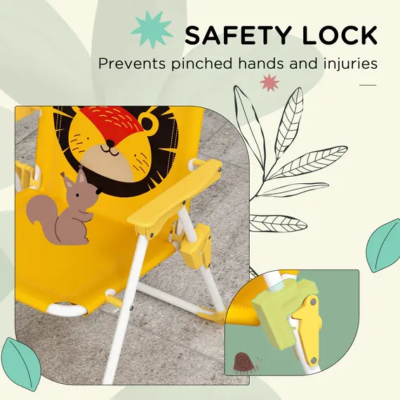Buy Outsunny Kids Picnic Table and Chair Set, Lion Themed Outdoor Garden Furniture w/ Foldable Chairs, Adjustable Parasol - Yellow, 7 image