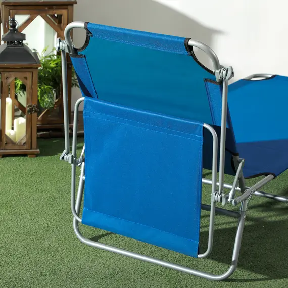 Buy Outsunny Folding Sun Lounger Set of 2 with Canopy, Reclining Sunbed with 4-Position Adjustable Backrest, 600D Oxford Cloth, Portable Garden Lounger Recliner Chair for Beach, Camping, Patio, Blue, 7 image