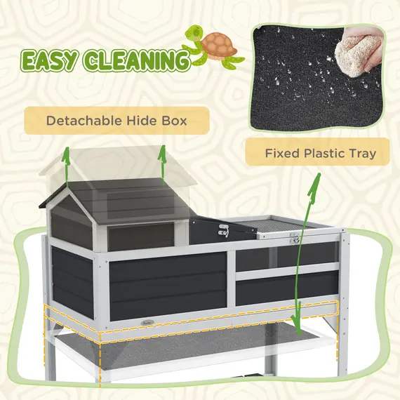 Buy Wooden Tortoise Enclosure, Tortoise Tank w/ Adjustable Lamp Holder, Openable Lid, Removable Main House - Grey, 6 image