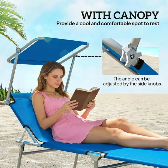 Buy Outsunny Sun Lounger, with Adjustable Face Canopy - Bright Blue, 6 image
