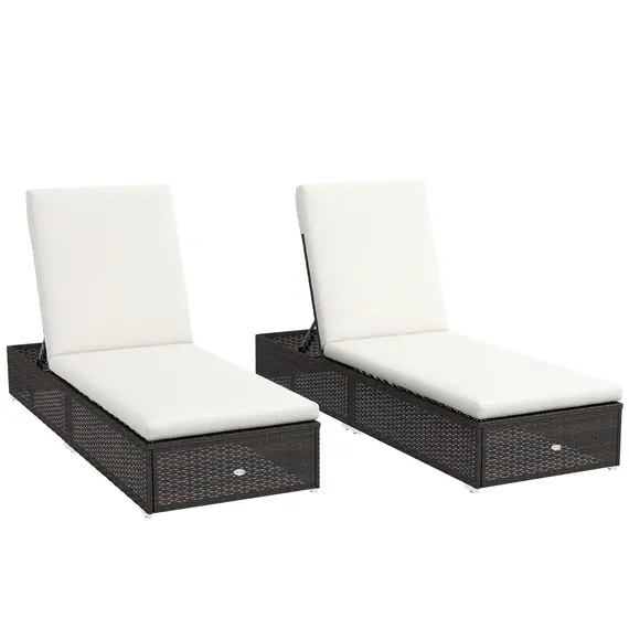 Buy Outsunny Set of Two Rattan Sun Loungers, with Reclining Backs - Brown/Cream