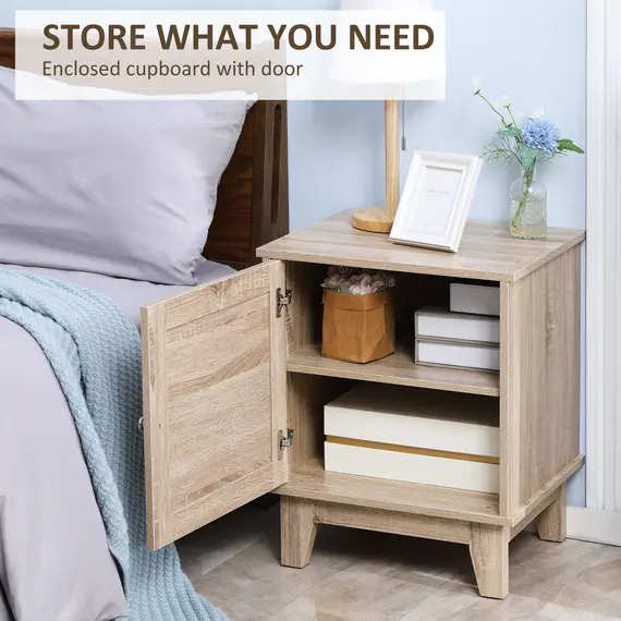 Buy Bedside Table, Bedside Cabinet with Storage Cupboard, Side End Table with Rattan Element for Living Room, Bedroom, Set of 2, Natural, 5 image