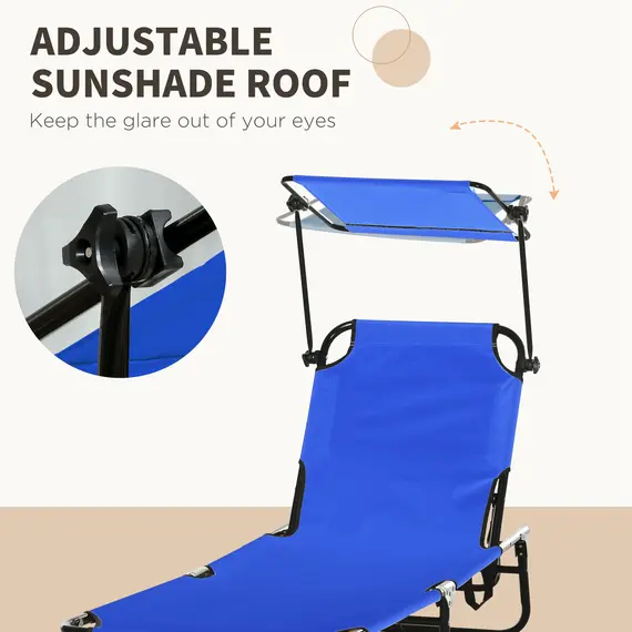 Buy Outsunny Set of Two Folding Sun Loungers, with Adjustable Backs and Sun Canopies - Blue, 4 image