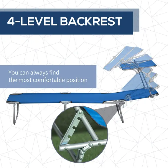 Buy Outsunny Folding Sun Lounger Set of 2 with Canopy, Reclining Sunbed with 4-Position Adjustable Backrest, 600D Oxford Cloth, Portable Garden Lounger Recliner Chair for Beach, Camping, Patio, Blue, 5 image