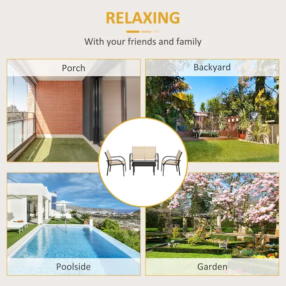 Buy Four-Piece Curved Steel Garden Dining Set  - Beige/Grey, 7 image