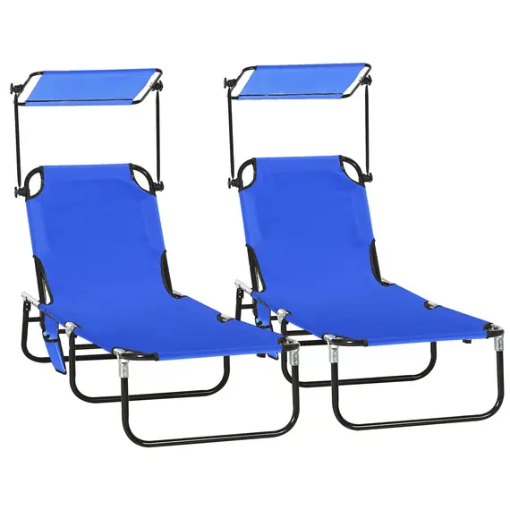 Buy Outsunny Set of Two Folding Sun Loungers, with Adjustable Backs and Sun Canopies - Blue