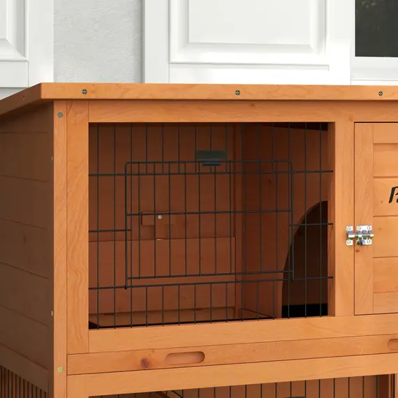 Buy Two-Tier Antiseptic Wood Rabbit Hutch, 80cm Guinea Pig Hutch with Run - Orange, 7 image