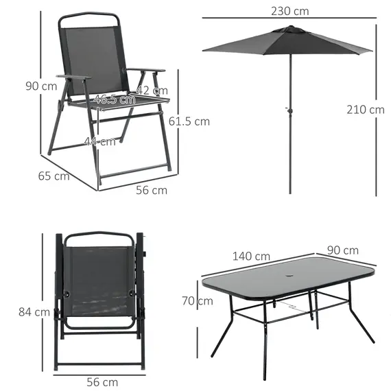 Buy Outsunny Eight-Piece Garden Dining Set, with Chairs, Table and Parasol - Black, 3 image