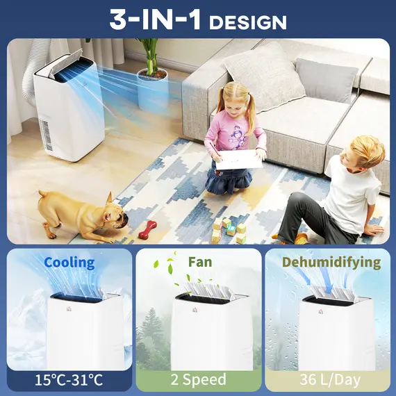 Buy HOMCOM 12,000 BTU Mobile Air Conditioner, Grade A Rated - White, 4 image