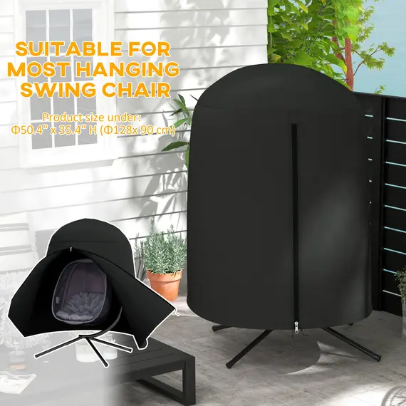 Buy 190 x Φ128cm Hanging Egg Chair Furniture Cover - Black, 4 image