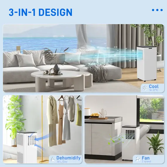 Buy HOMCOM 9,000 BTU App-Controlled Mobile Air Conditioner, 20m² Radius - White, 4 image