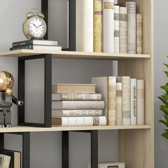 Buy 5-Tier Bookcase, Wooden Ladder Bookshelf Display Stand, Oak, 8 image