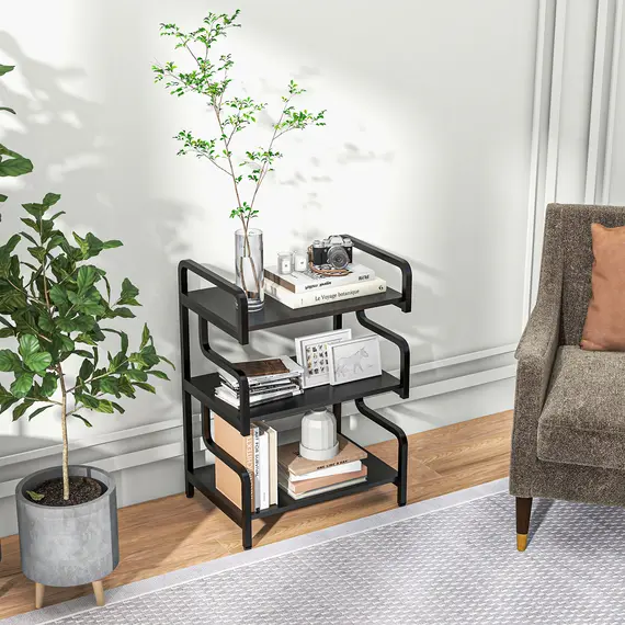 Buy 3-Tier Printer Stand with Storage Shelves, Printer Table, 55 x 40 x 77cm Printer Shelf for Home Office, Study, Black, 7 image