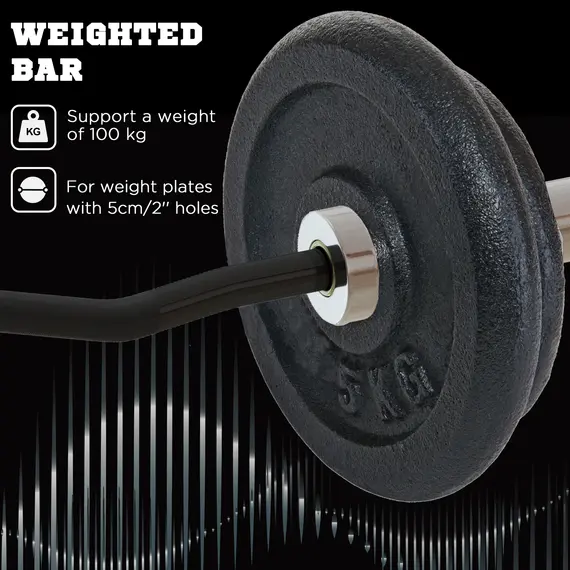 Buy SPORTNOW 120cm Curl Bar and Barbell Set, Barbell Bar for 5cm Weight Plates for Loading 200kg Weight Plates, for Home Gym Weight Training, 5 image
