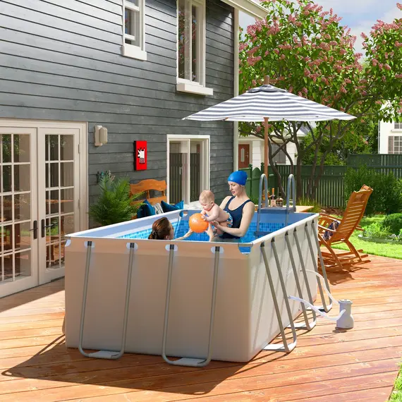 Buy Rectangle Steel Frame Swimming Pool with Ladder and Pump - Grey, 2 image