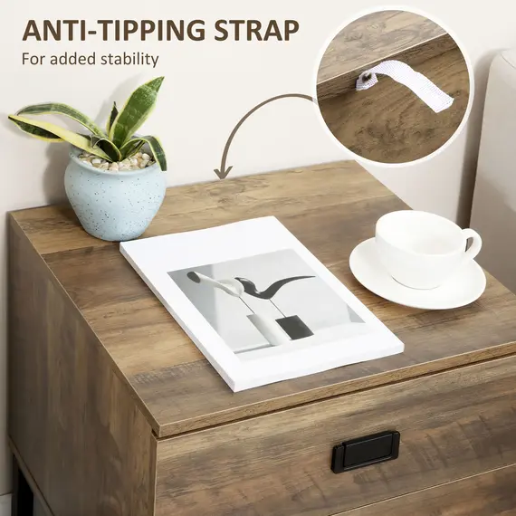 Buy Retro Bedside Table, End Side Table with 2 Drawers, Metal Frame for Bedroom, Living Room, Set of 2, Coffee, 7 image