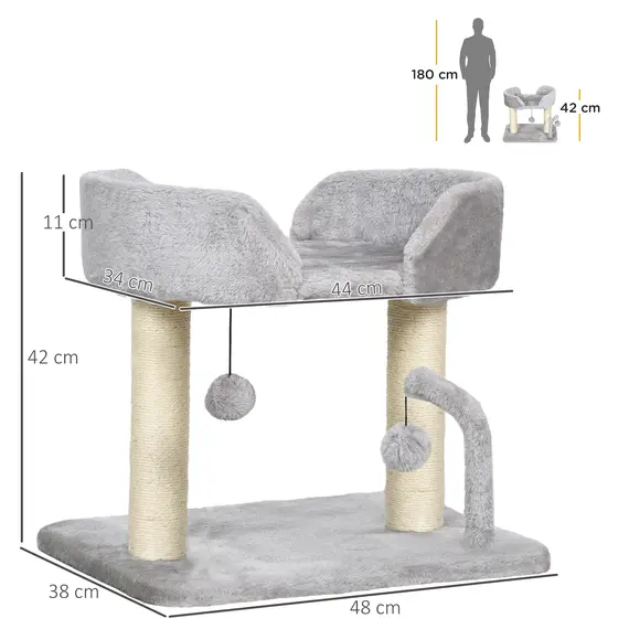 Buy 42cm Indoor Cat Tree, with Toy Balls, Sisal Scratching Post - Light Grey, 3 image