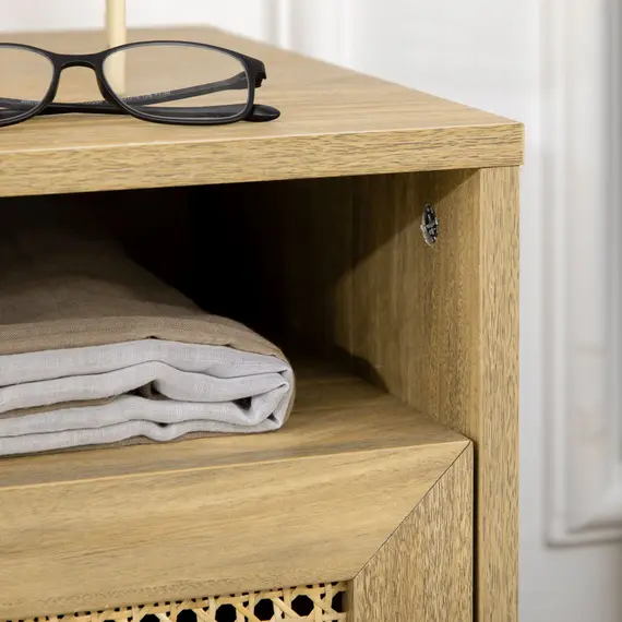 Buy 2-Piece Narrow Rattan Nightstands, Side End Table with Shelf and Cupboard, 39cm x 35cm x 60cm, Natural, 8 image