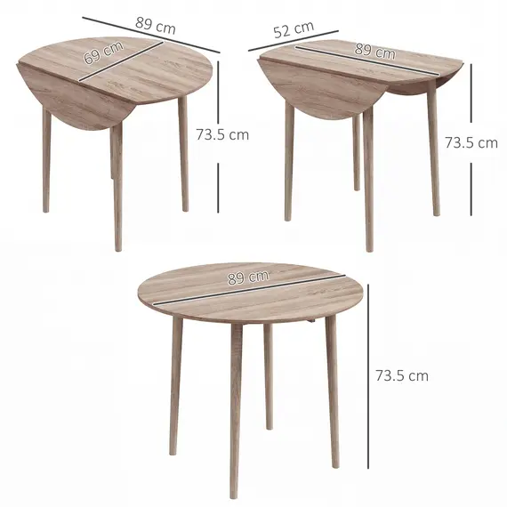 Buy HOMCOM Folding Dining Table for 4, Round Drop Leaf Table, Modern Space Saving Small Kitchen Table with Wood Legs for Dining Room, Natural, 3 image