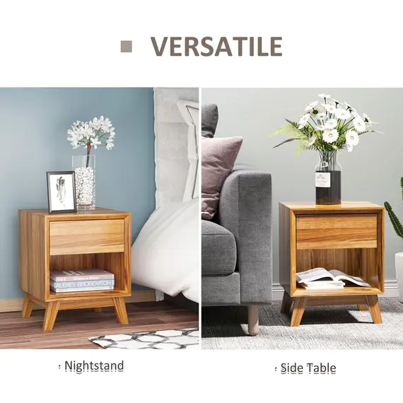 Buy Modern Bedside Table Nightstand, Living Room End Table, Side Table with Drawer and Shelf, Set of 2, Walnut Brown, 4 image