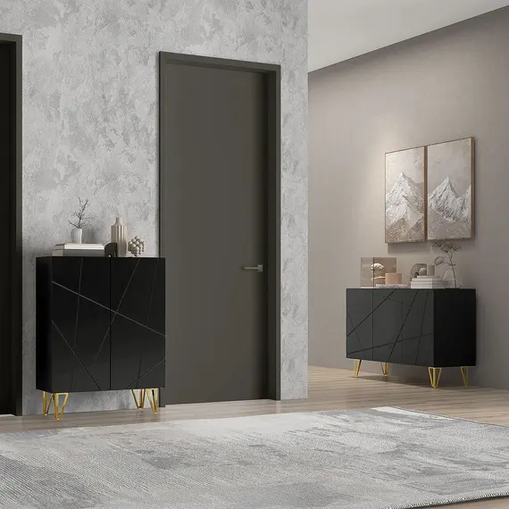 Buy Modern Luxe High Gloss Sideboard, with Hairpin Legs - Black, 9 image