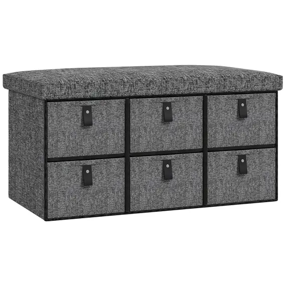 Buy Six-Drawer Shoe Storage Bench, with Padded Top Seat - Dark Grey