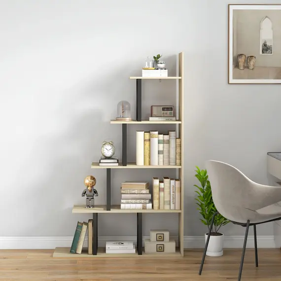 Buy 5-Tier Bookcase, Wooden Ladder Bookshelf Display Stand, Oak, 7 image